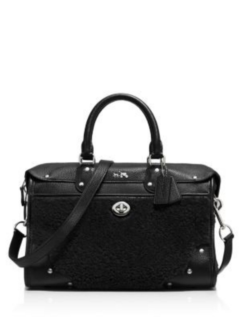 Coach Rhyder 30 Black Leather & Shearling Duffel Satchel